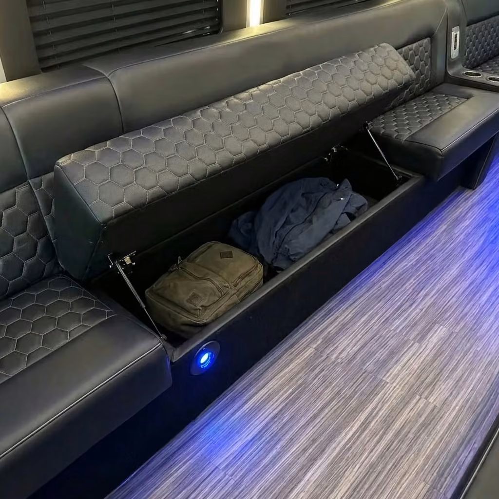 brownsburg party bus under seat storage